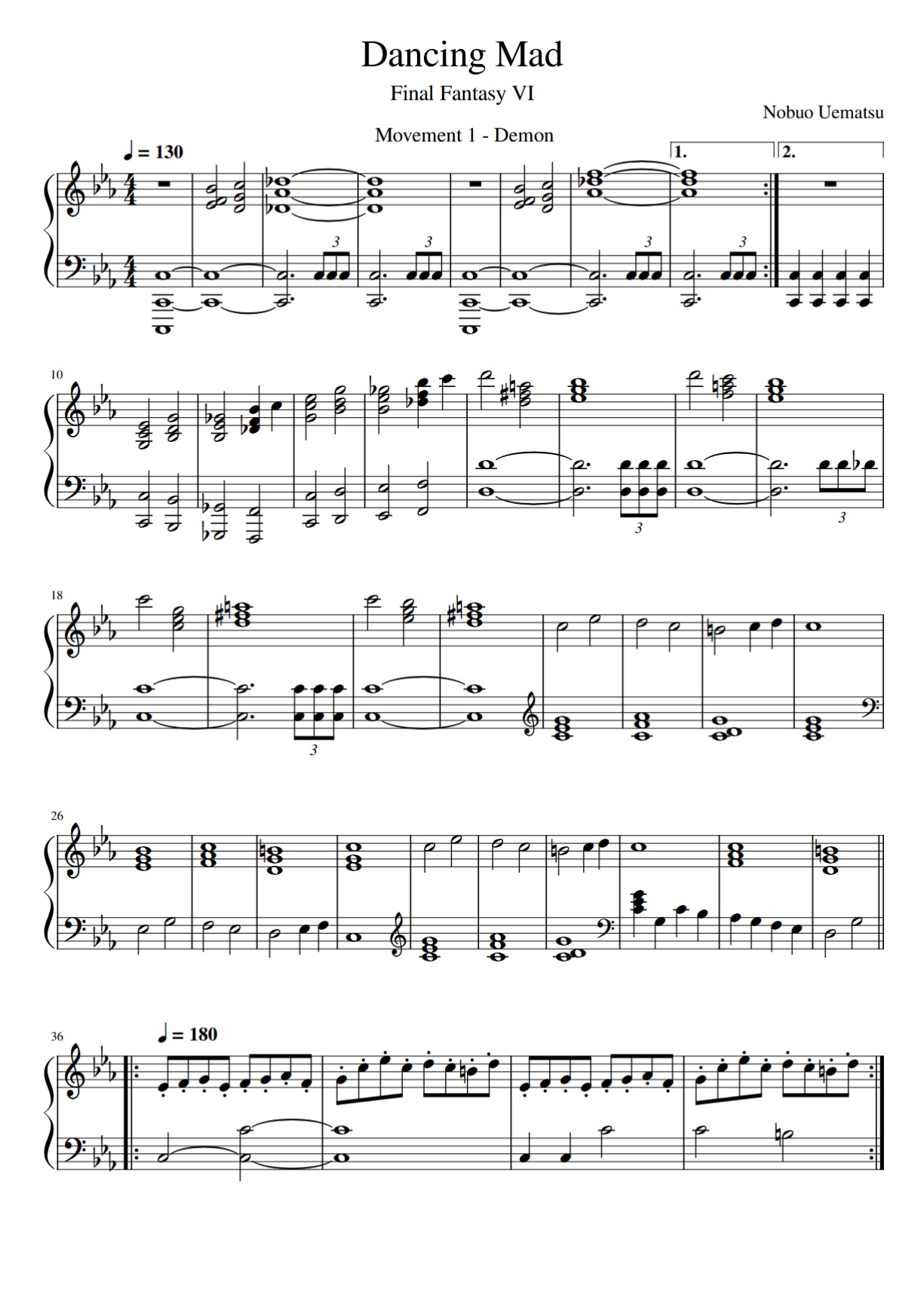 First page of Dancing Mad First page of a piano arrangement for Dancing Mad
